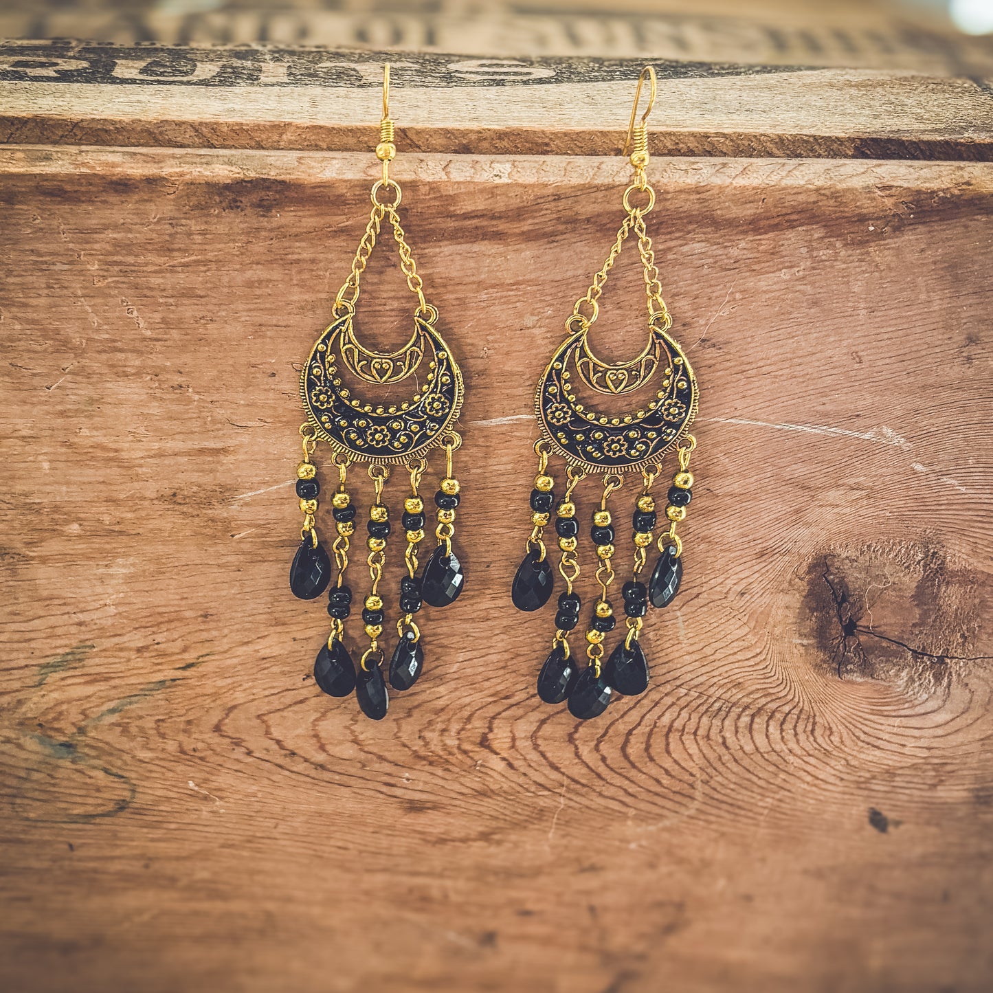 Beautiful Black Boho Chandelier Earrings