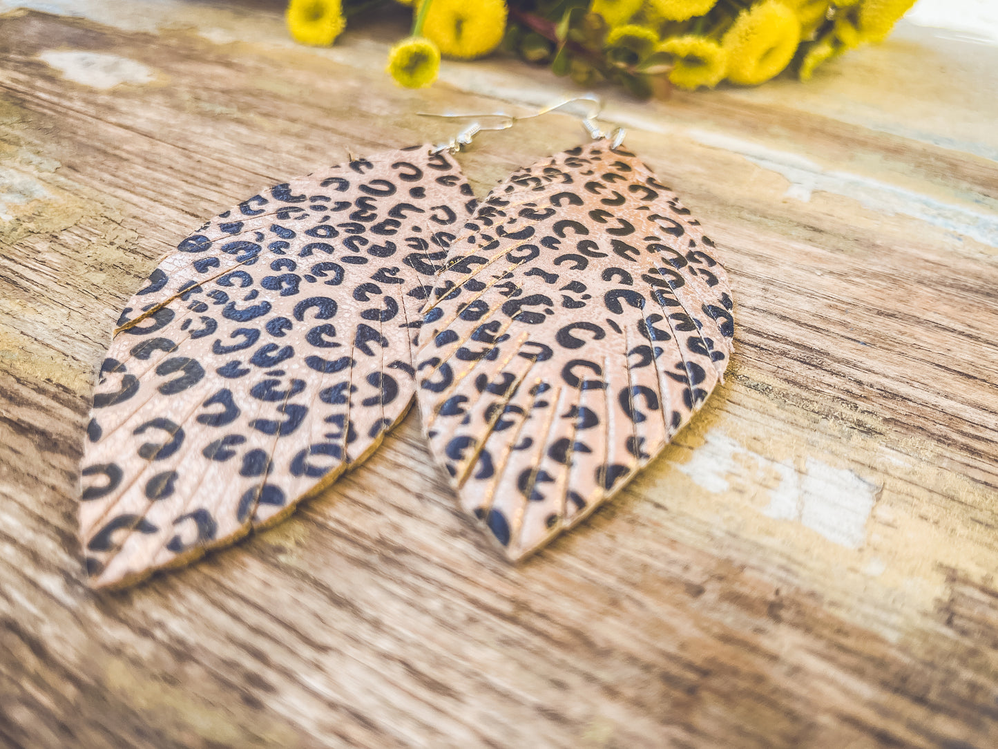 Beautiful Cheetah Feather Drop Earrings