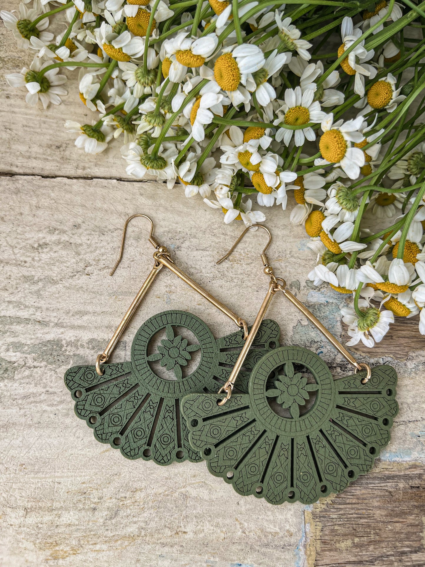 Beautiful Green Fan Statement Earrings