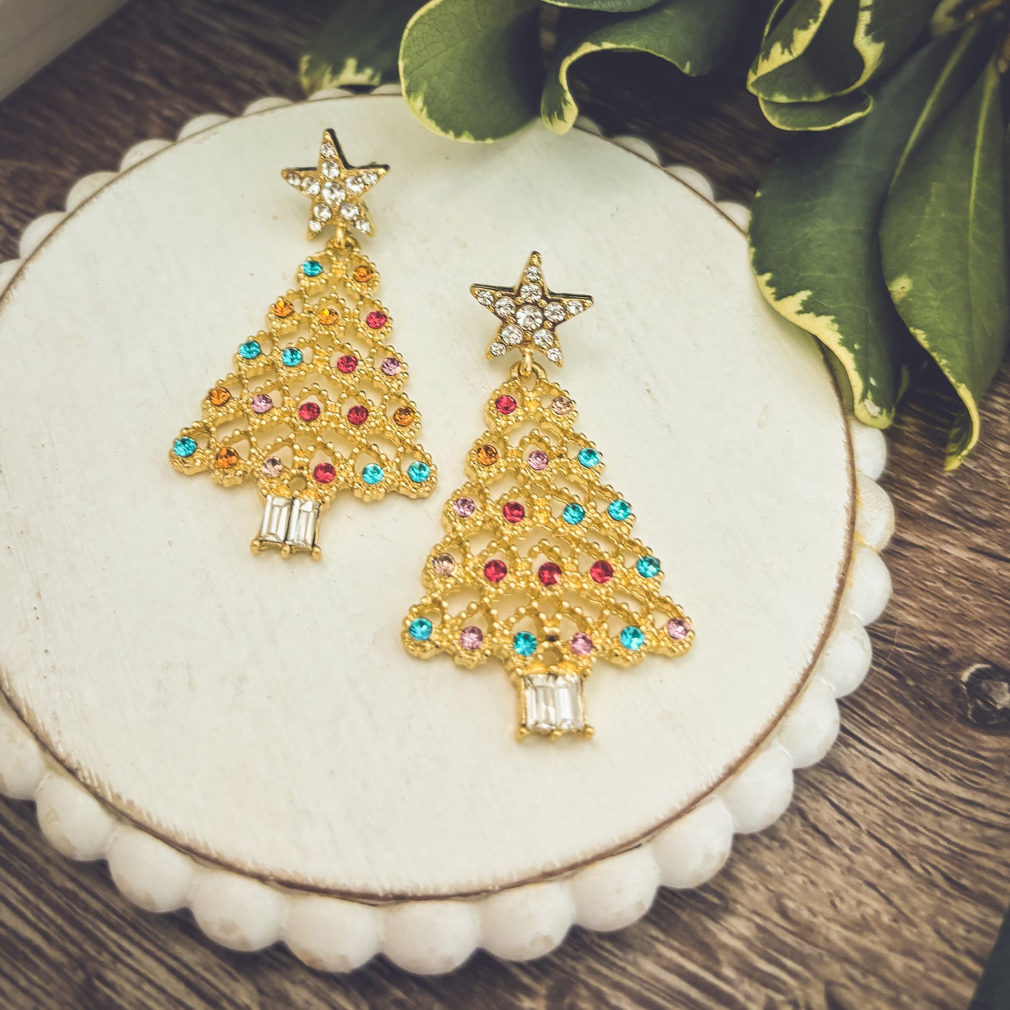 Beautiful Gold and Crystal Christmas Tree Earrings