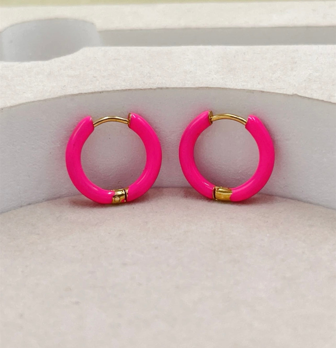 Beautiful Pink Fushica Huggie Earrings