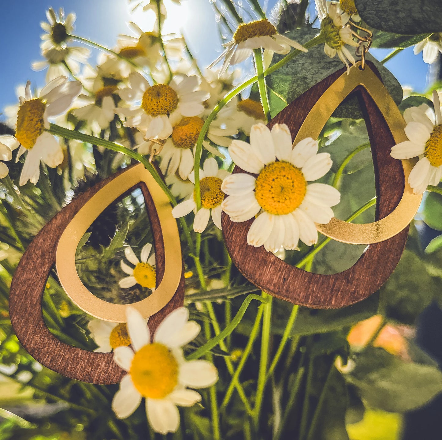 Beautiful Wood and Gold Drop Earrings