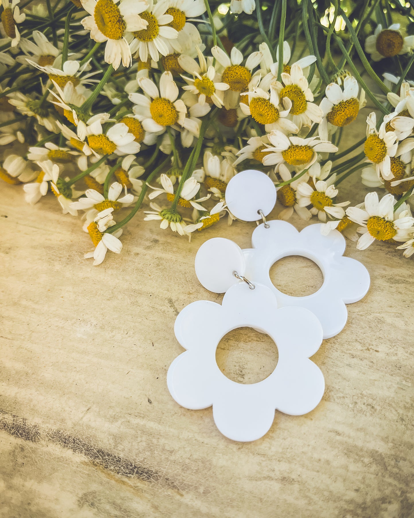 Beautiful Acrylic White Flower Earrings