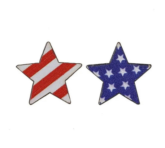 Beautiful Red, White, and Blue Wooden Star Flag Earrings