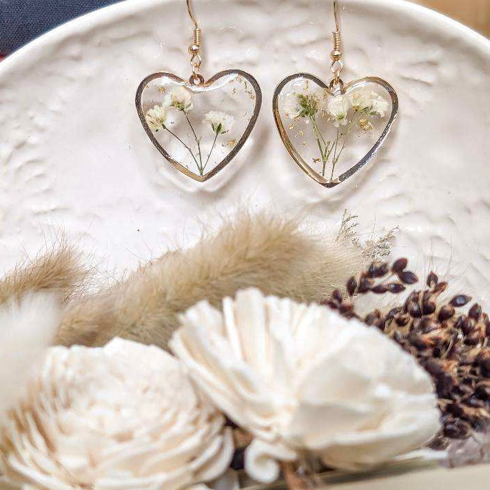 Beautiful Pressed Flower Heart Earrings