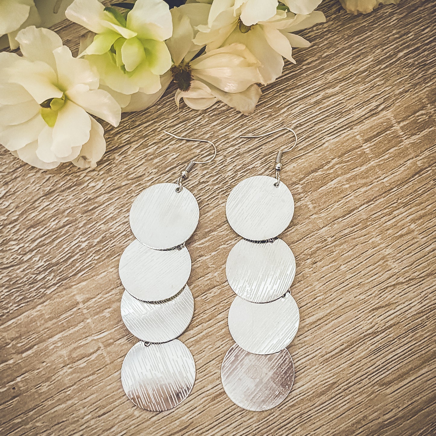 Beautiful Circular Silver Drop Earrings