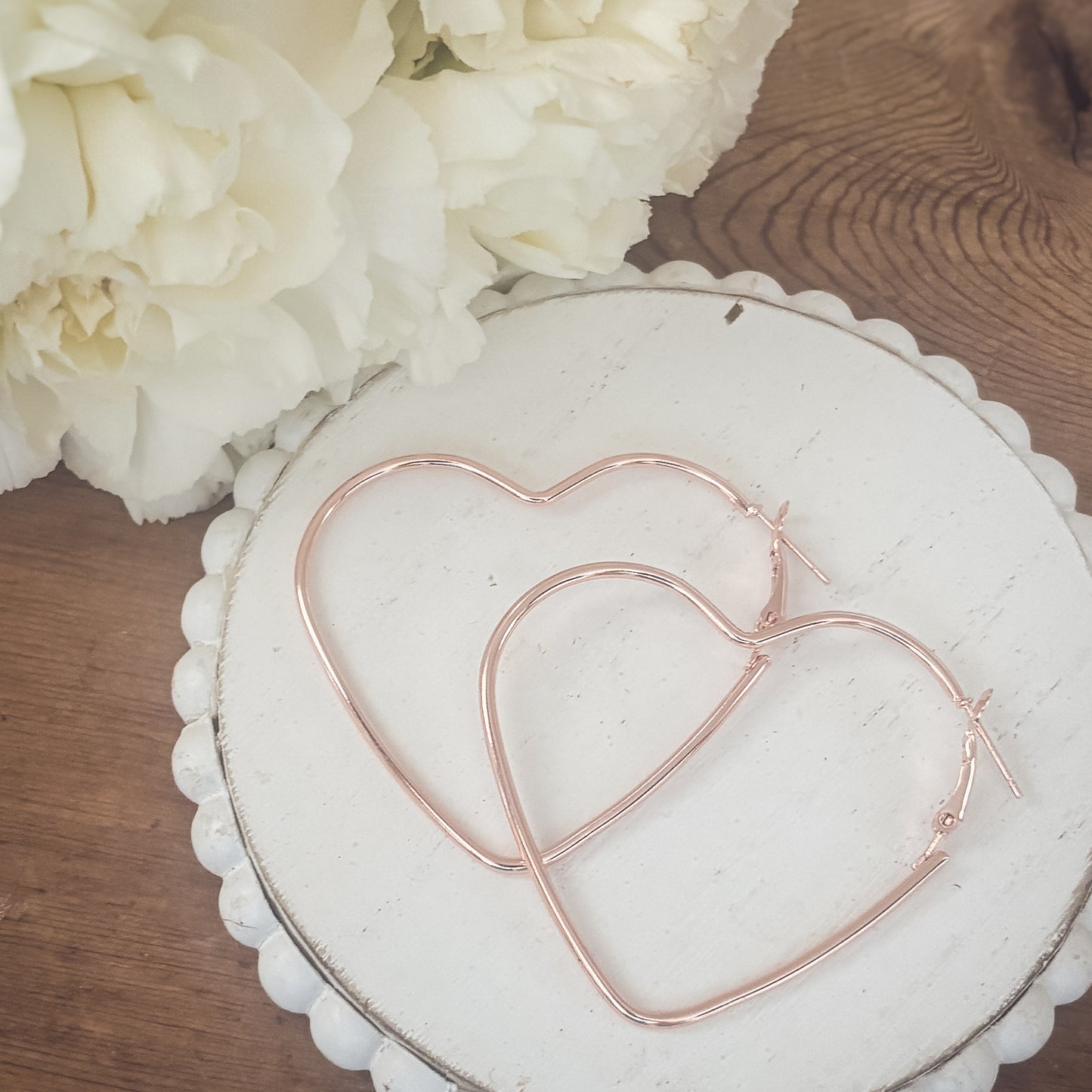 Beautiful Rose Gold Heart Hoop Earrings