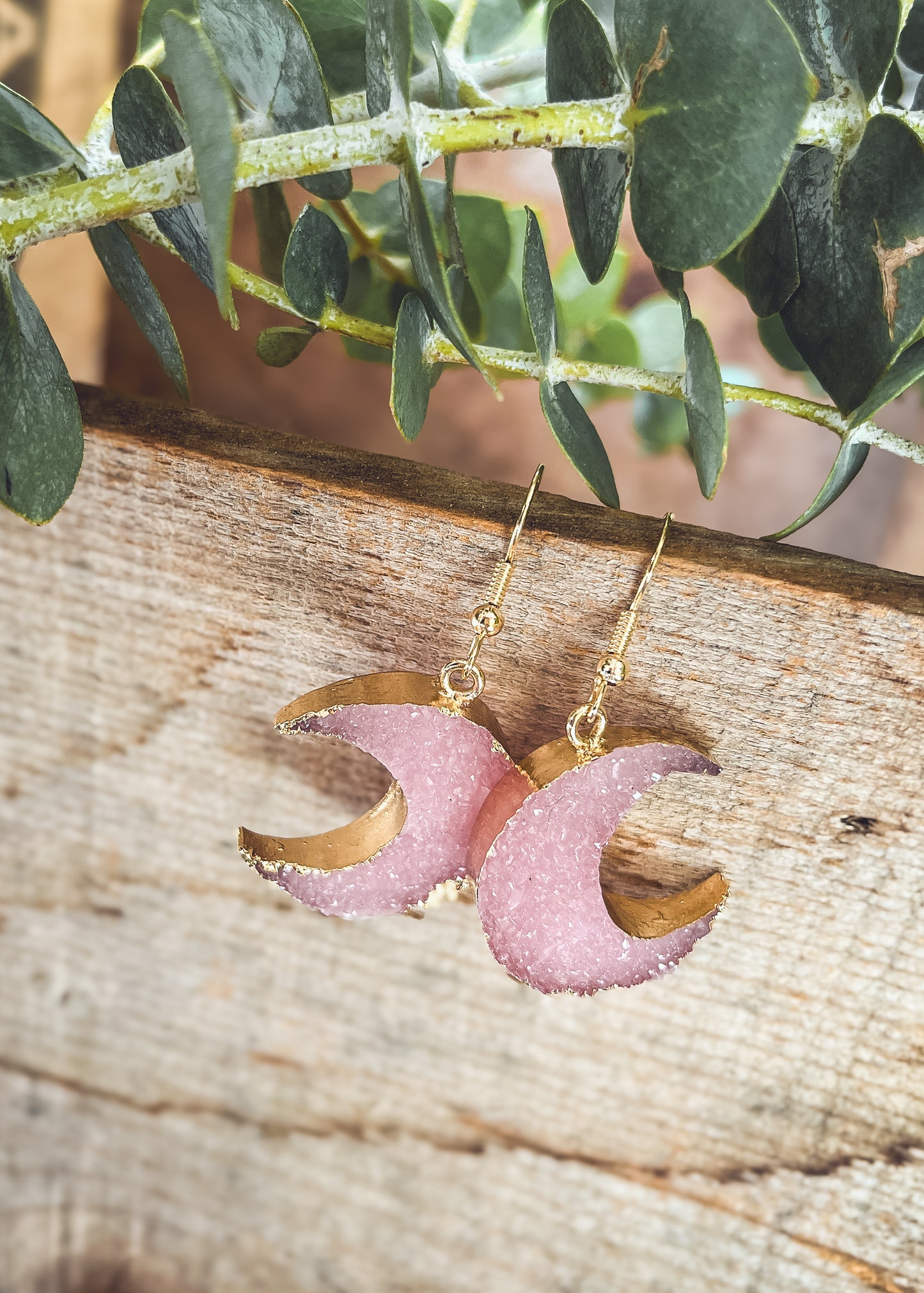 Purple Druzy Moon Earrings