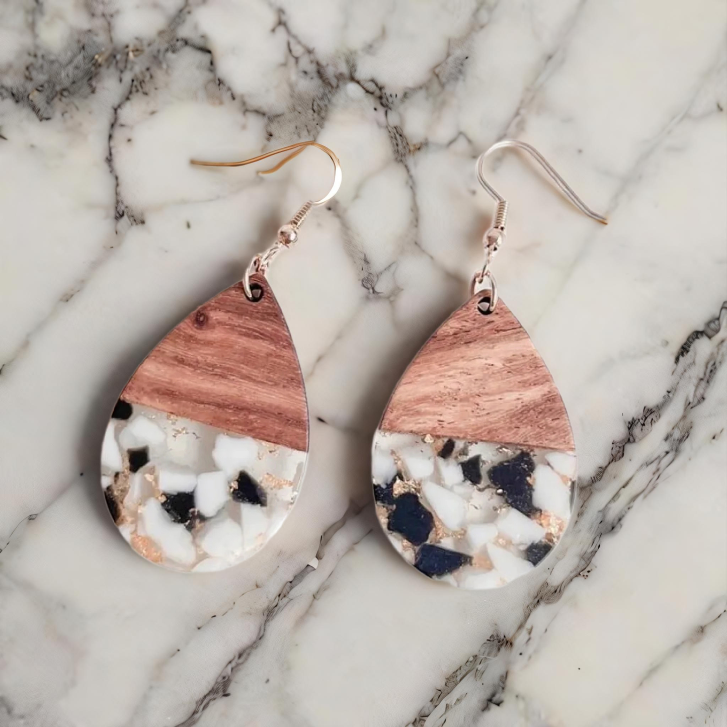 Beautiful Wood and Resin Neutral Confetti Earrings