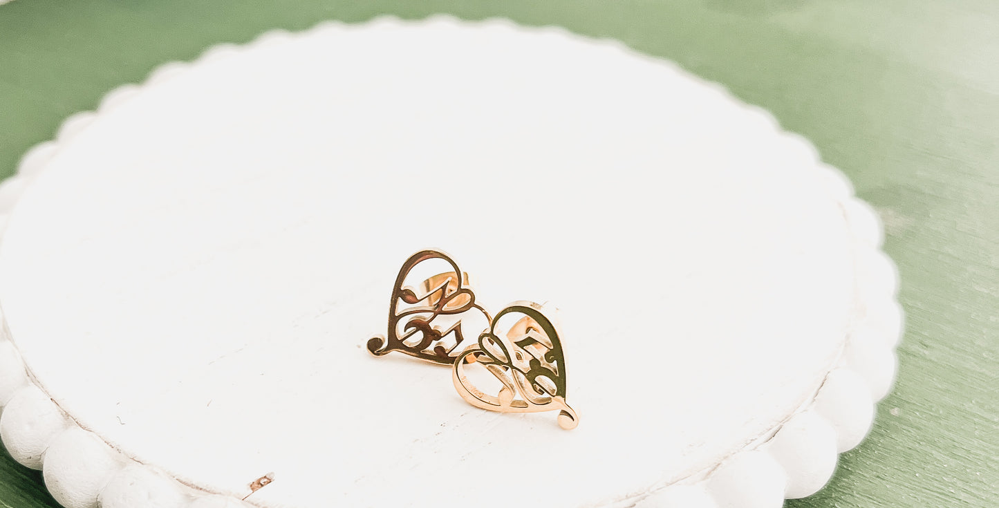 Beautiful Gold or Silver Heart Music Note Studs