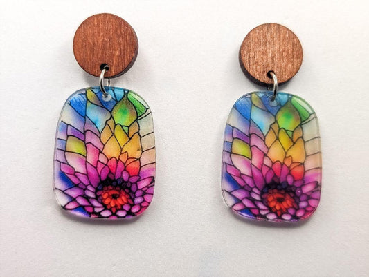 Beautiful Wood and Stained Glass Effect Earrings