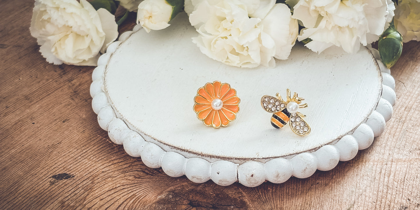 Adorable Bumble Bee and Flower Earrings