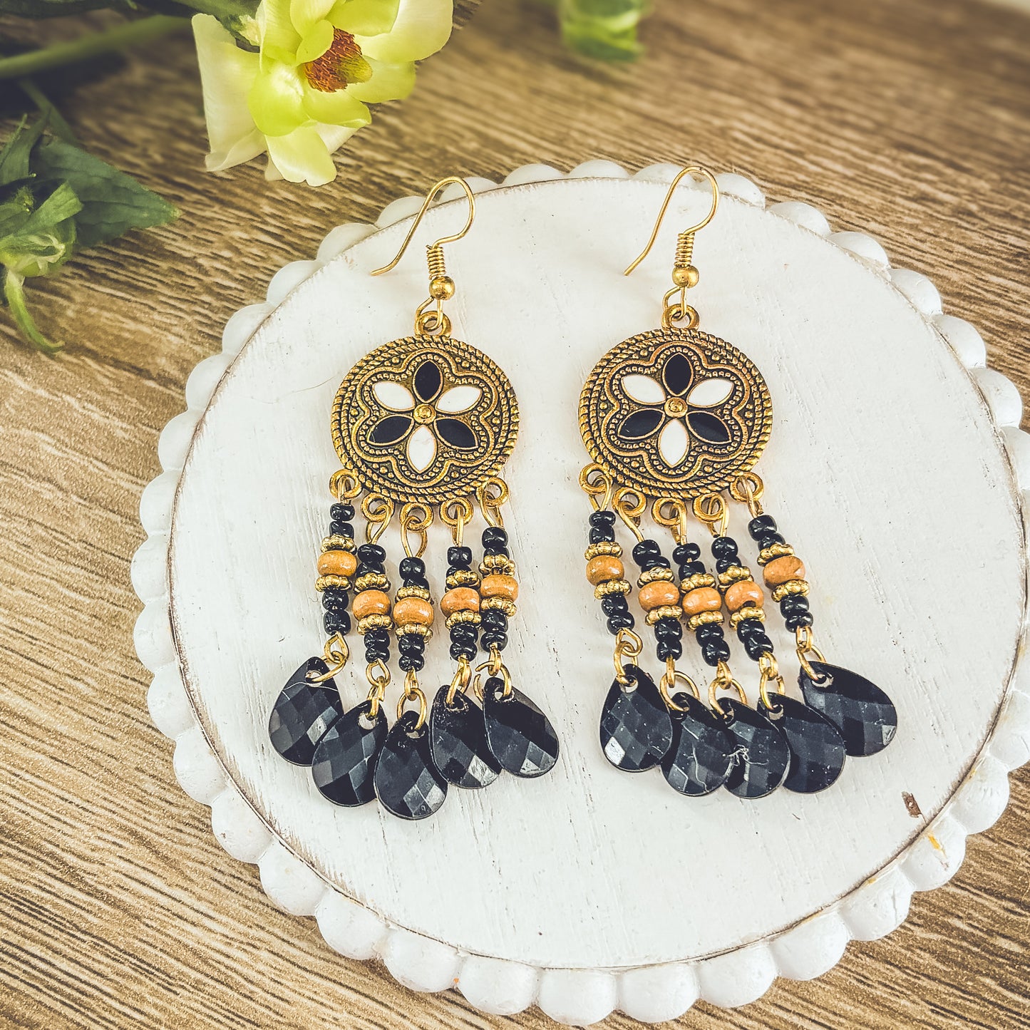 Beautiful Black Boho Chandelier Earrings