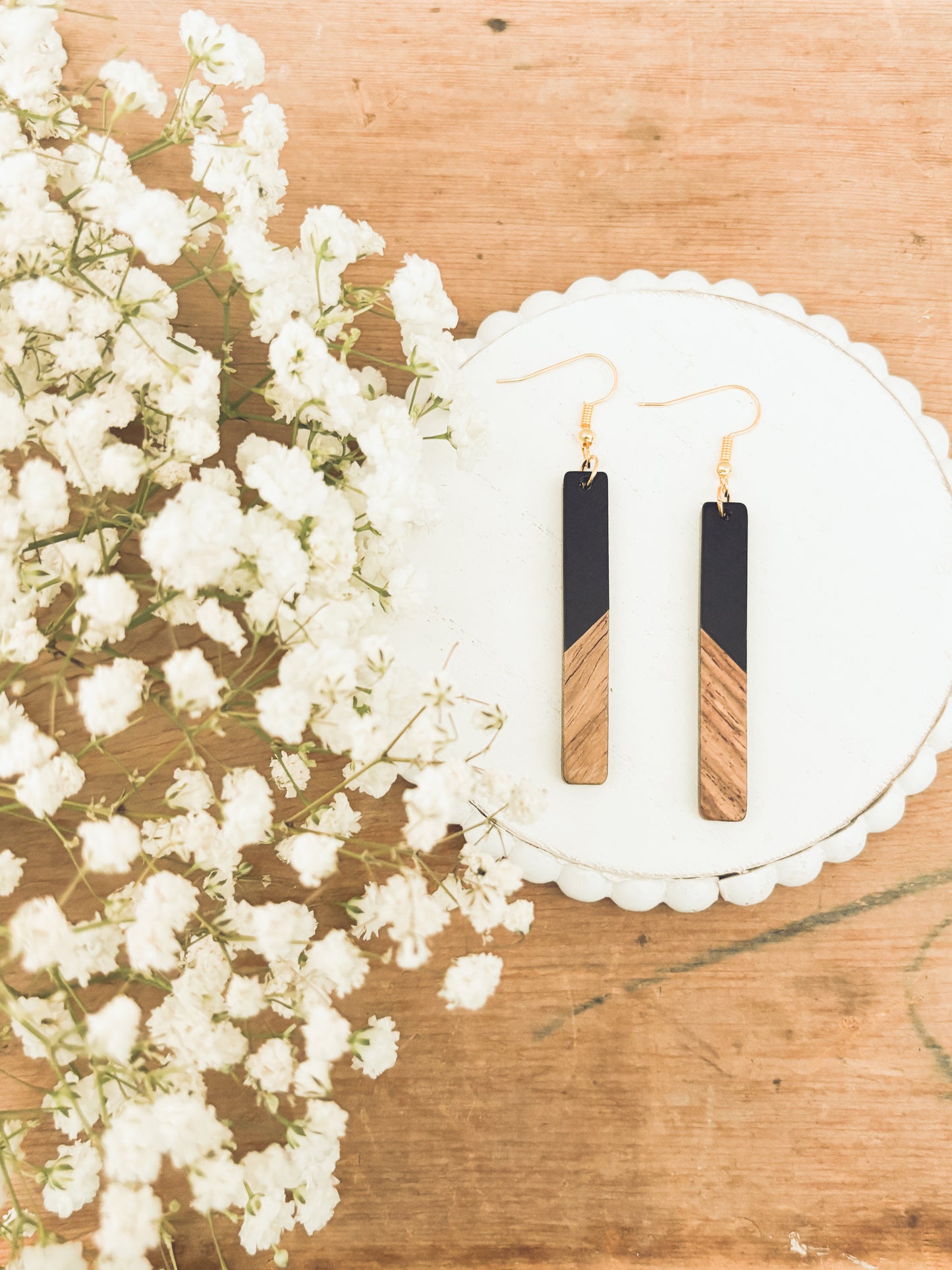 Beautiful Black Resin and Wood Earrings