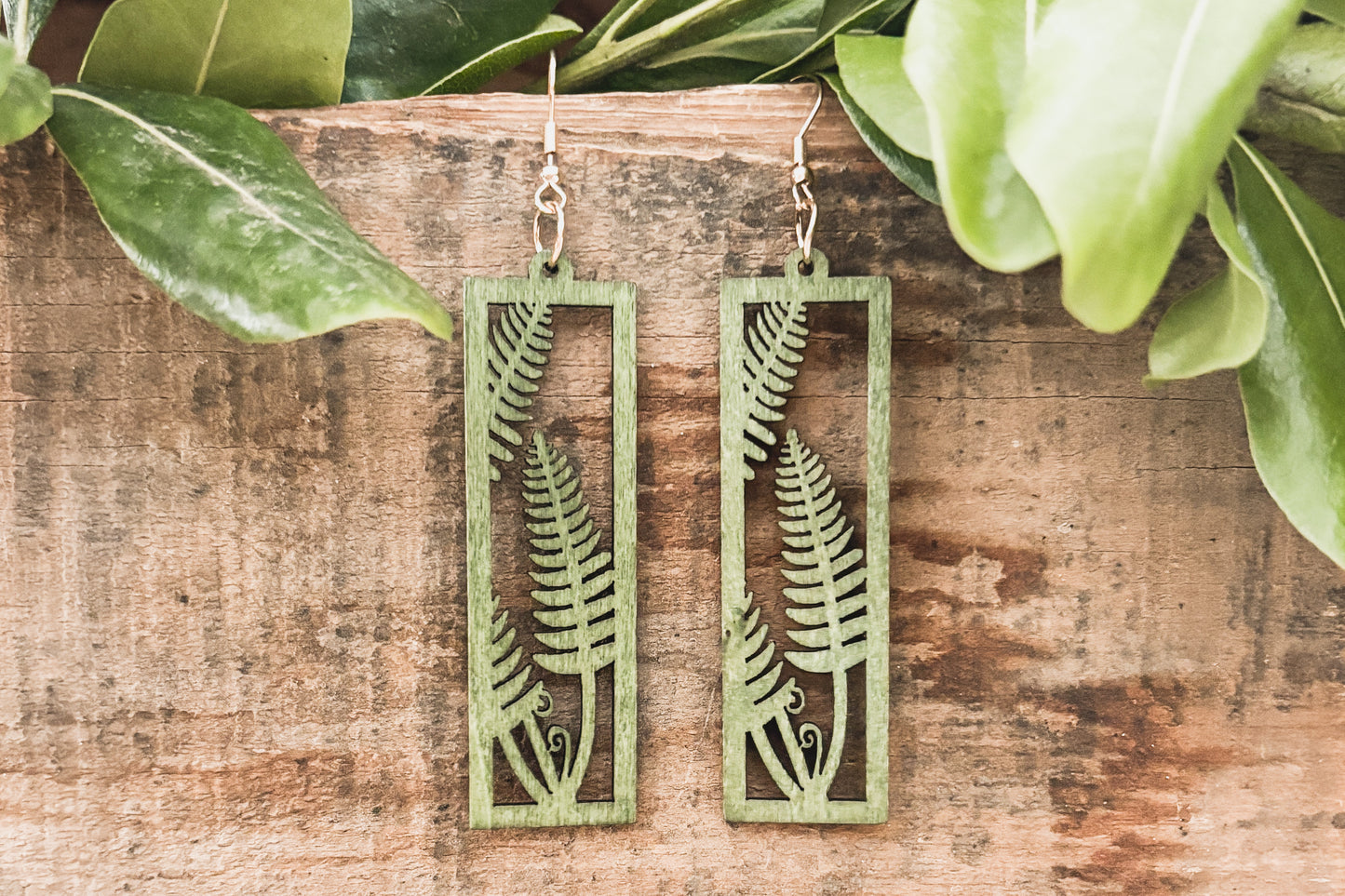 Beautiful Green Wood Foliage Earrings