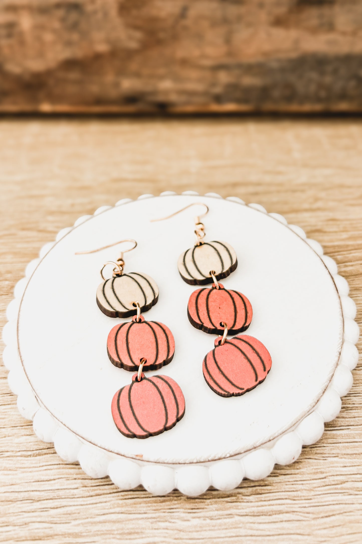 Beautiful Fall and Autumn Wooden Pumpkin Earrings