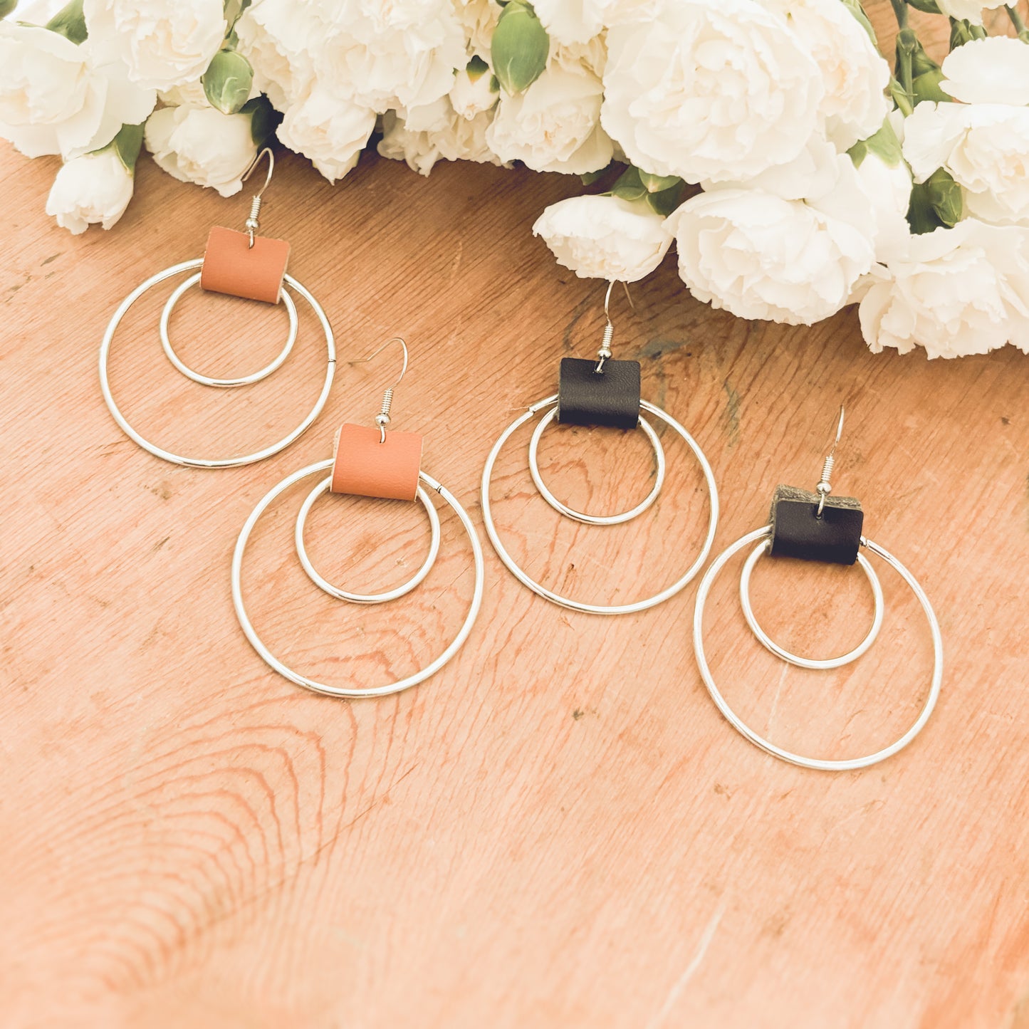 Beautiful Leather Hoop Earrings- Gold or Silver