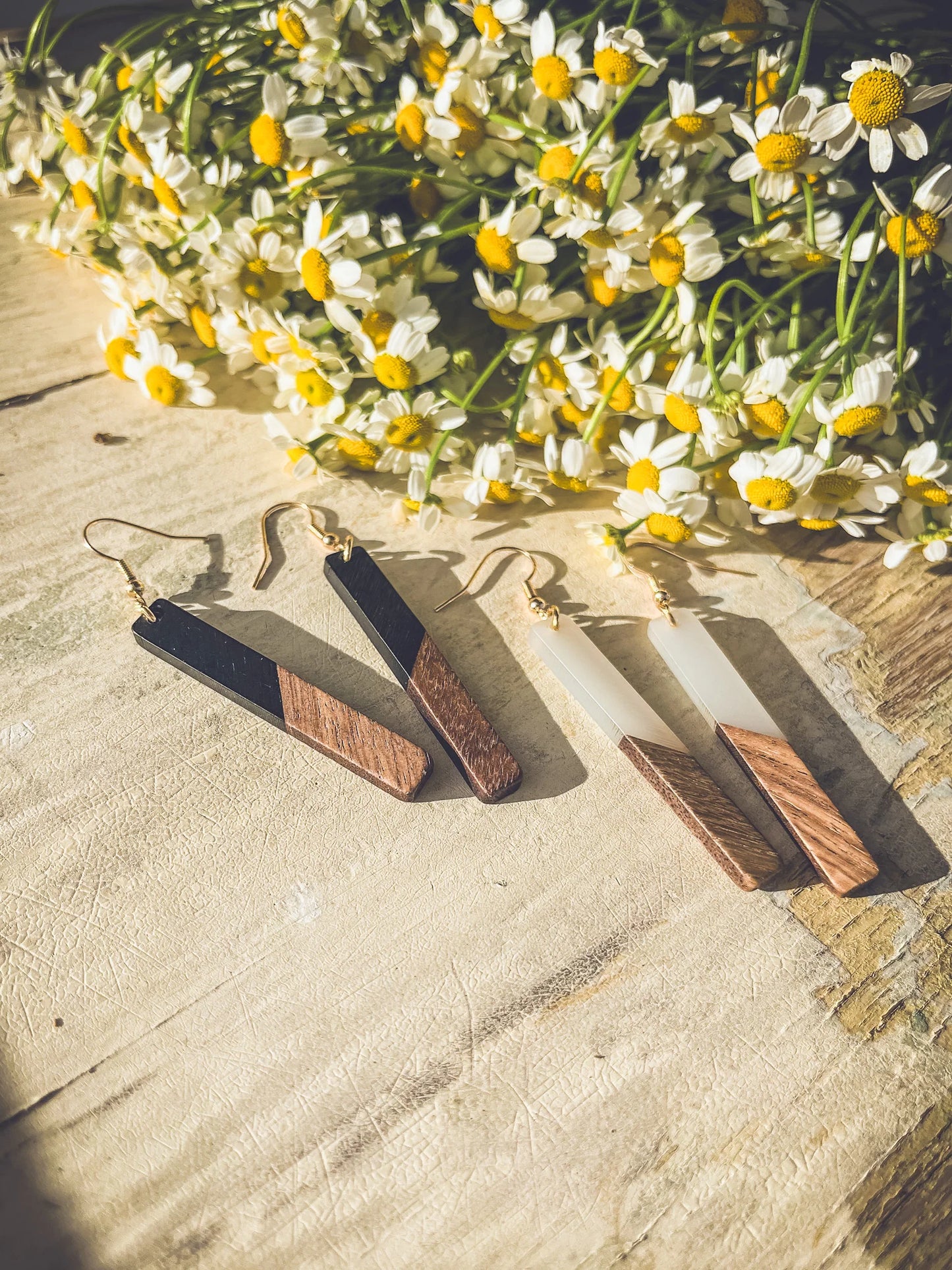 Beautiful Black Resin and Wood Earrings