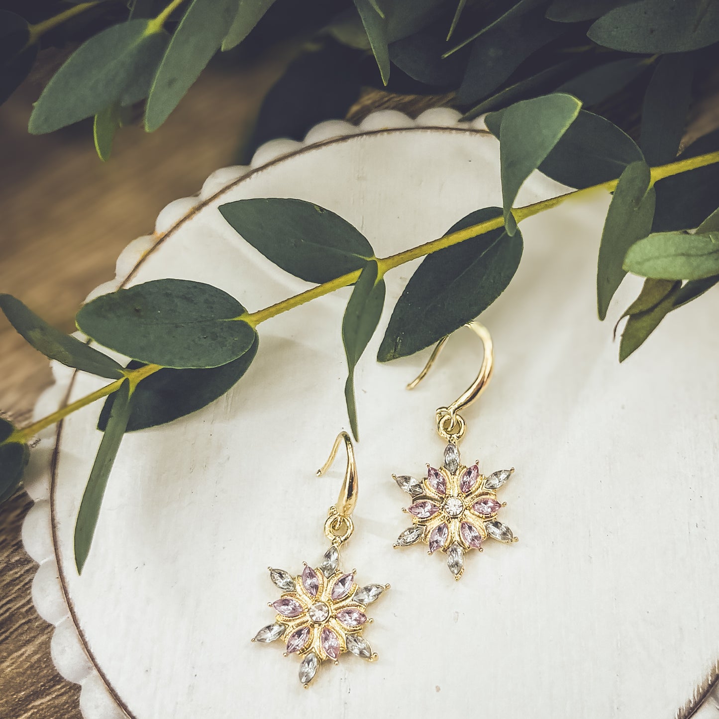 Beautiful Gold and Crystal Snowflake Earrings