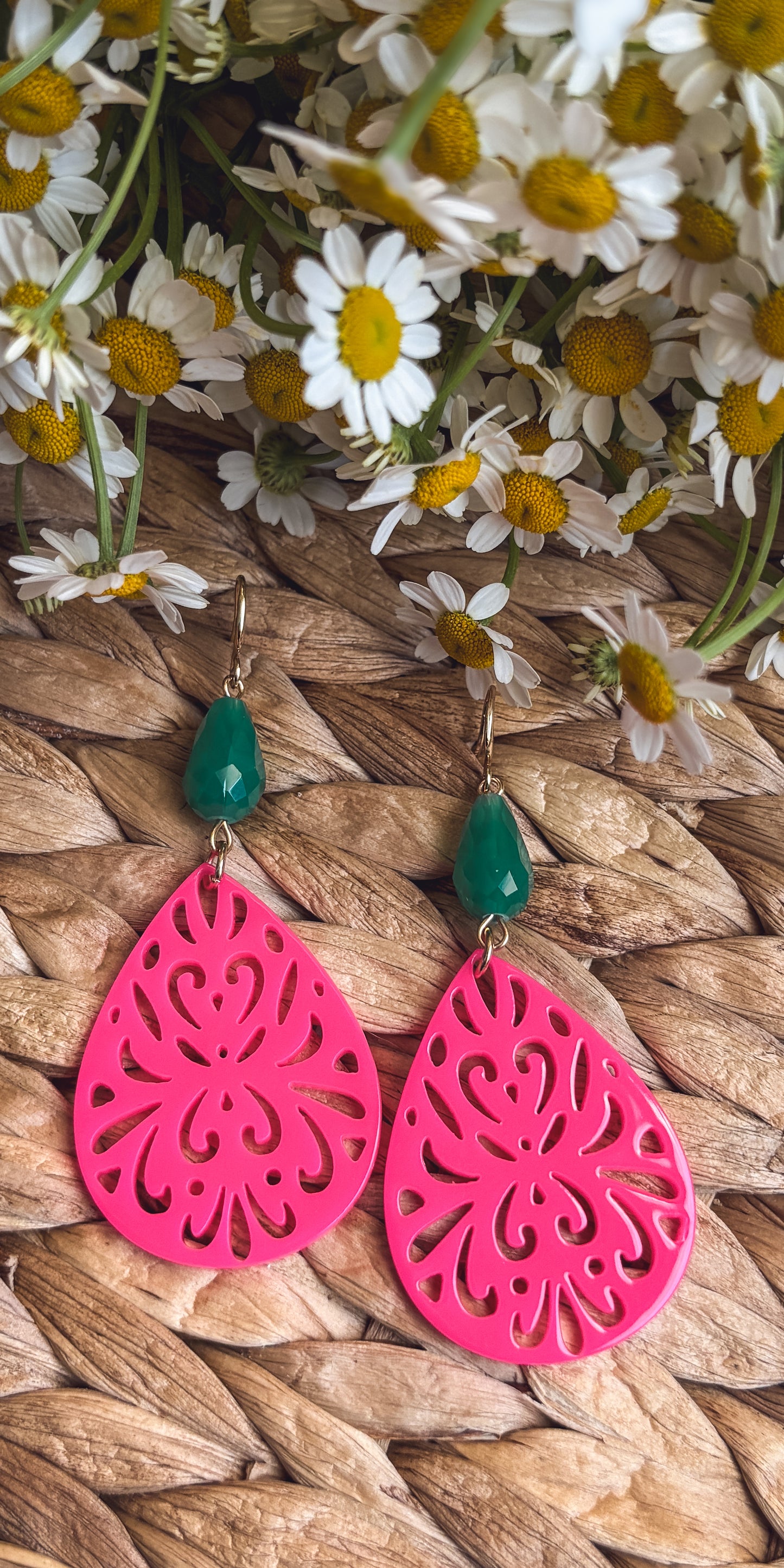 Beautiful Bright Pink and Turquoise Drop Earrings