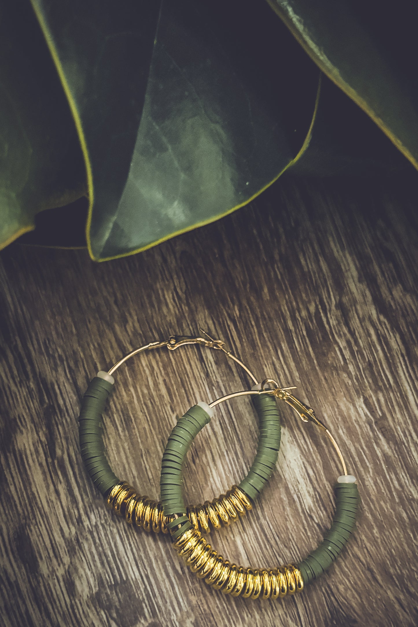 Beautiful Green and Gold Clay Hoops