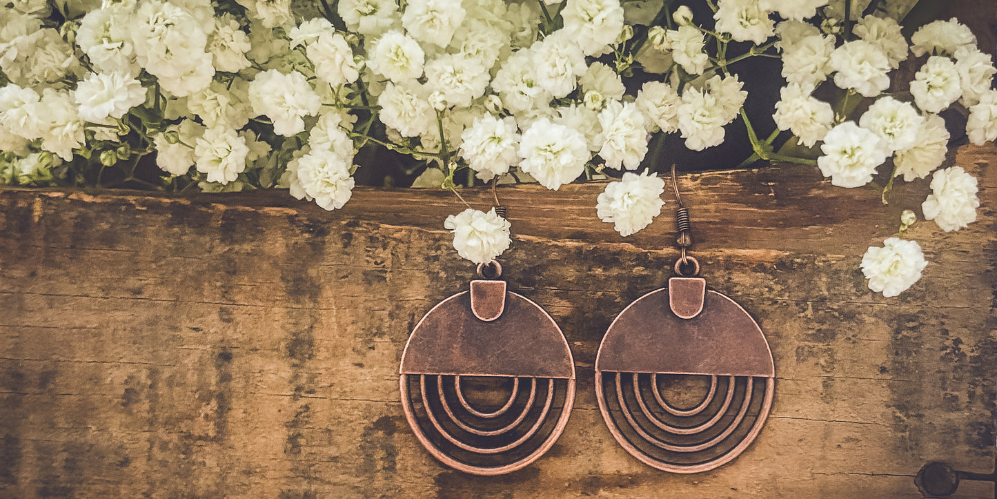 Boho Copper Round Earrings