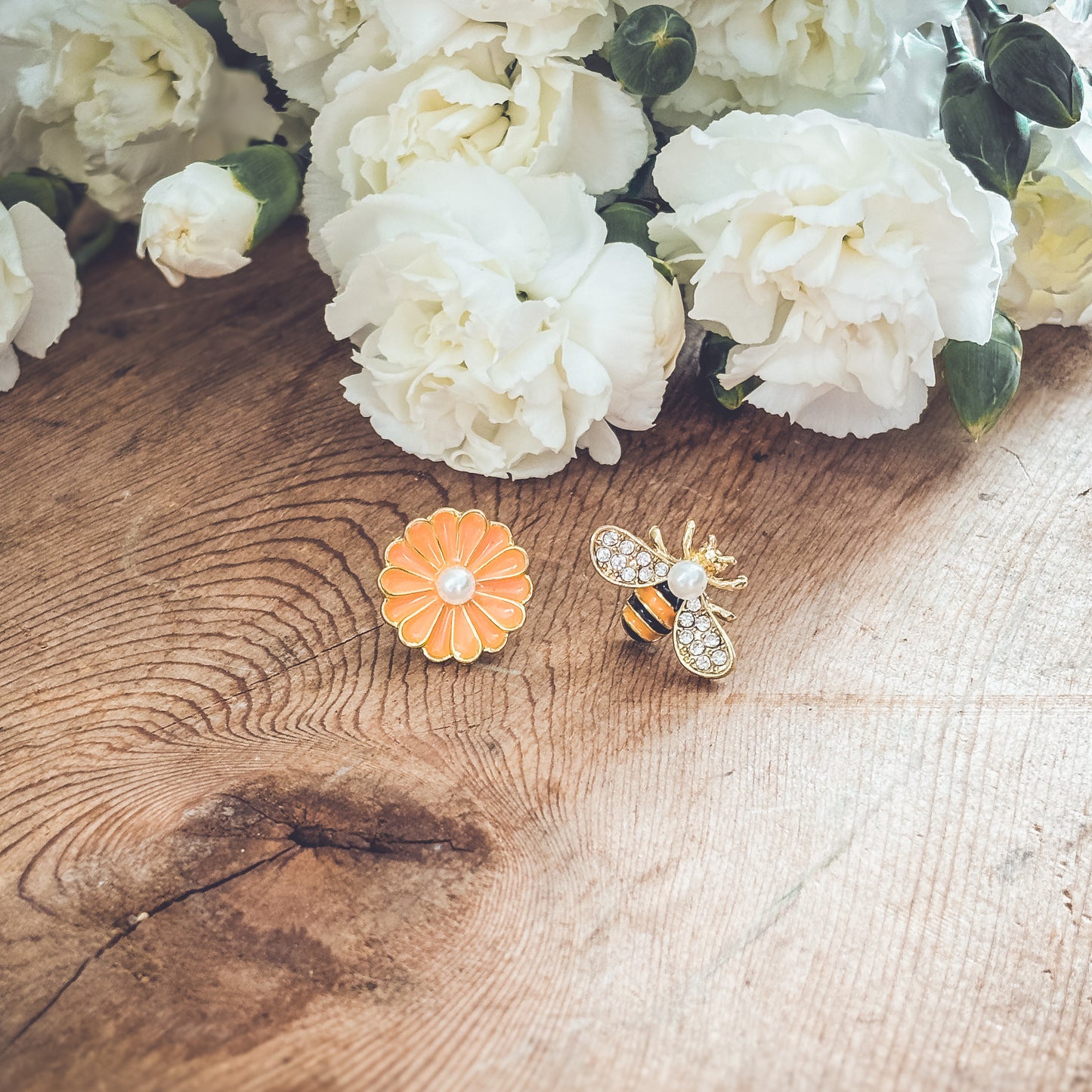 Adorable Bumble Bee and Flower Earrings