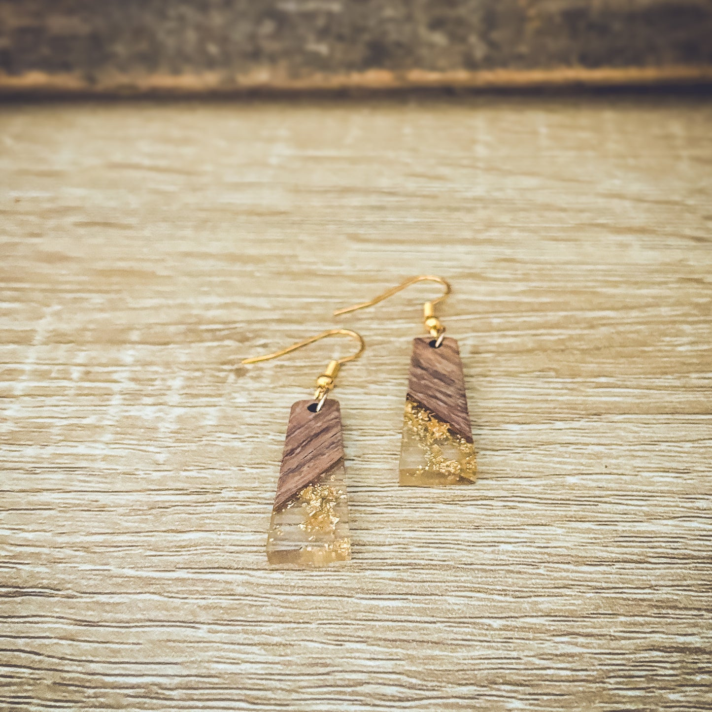 Beautiful Wood and Gold Fleck Resin Earrings