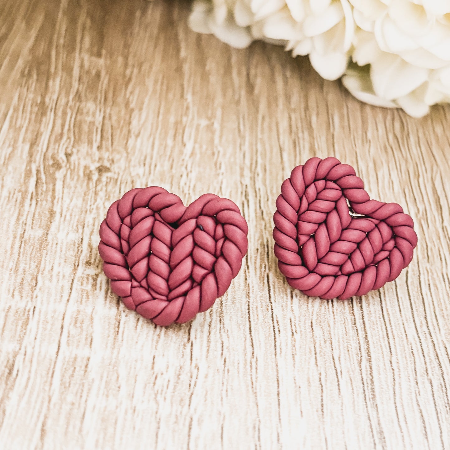 Braided Clay Heart Earrings