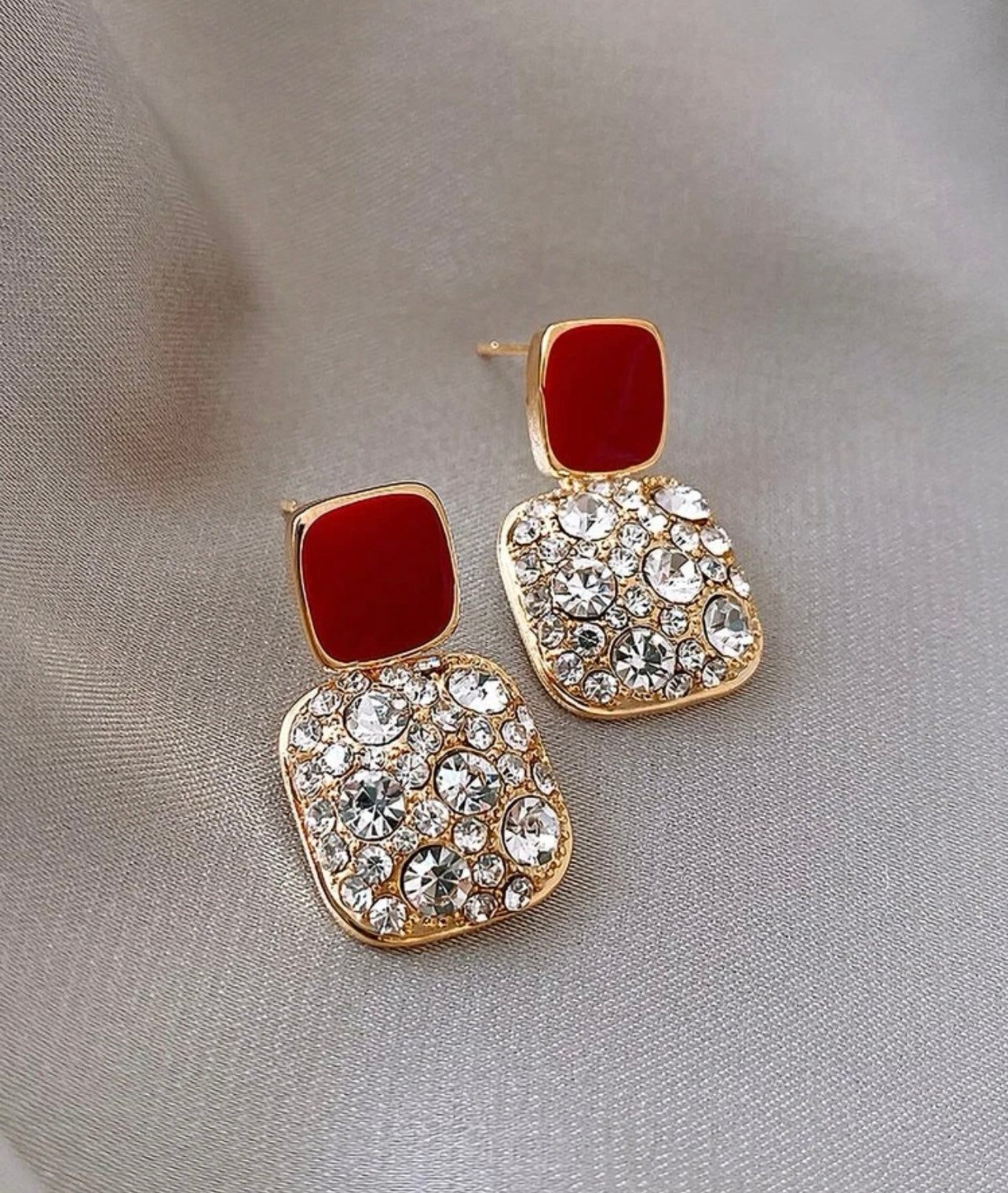 Beautiful Red and Crystal Earrings