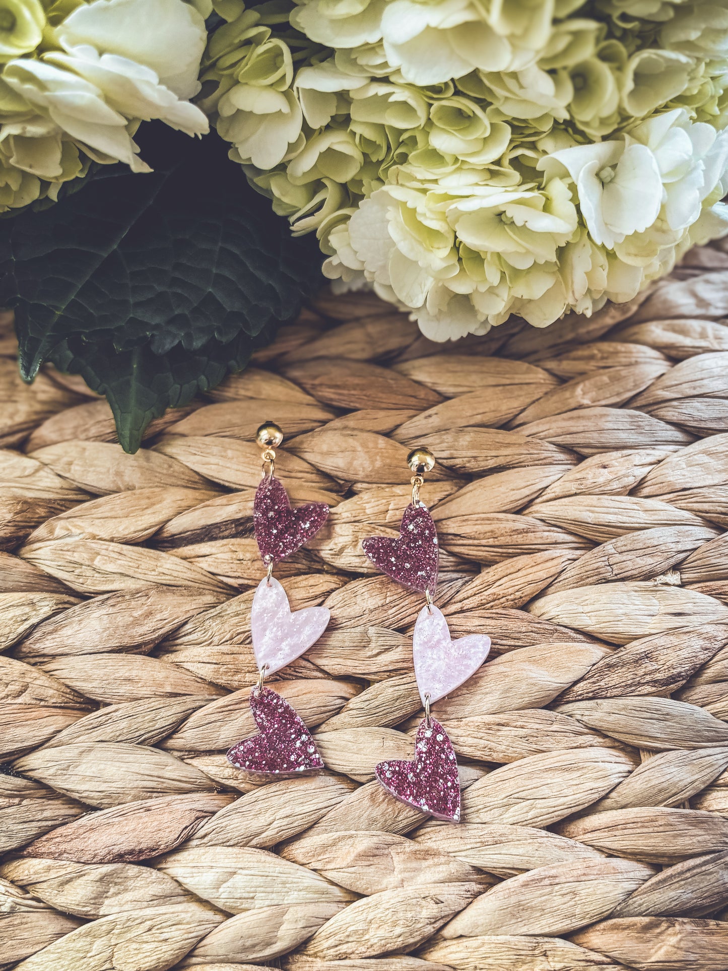 Adorable Pink Acrylic Heart Drop Earrings