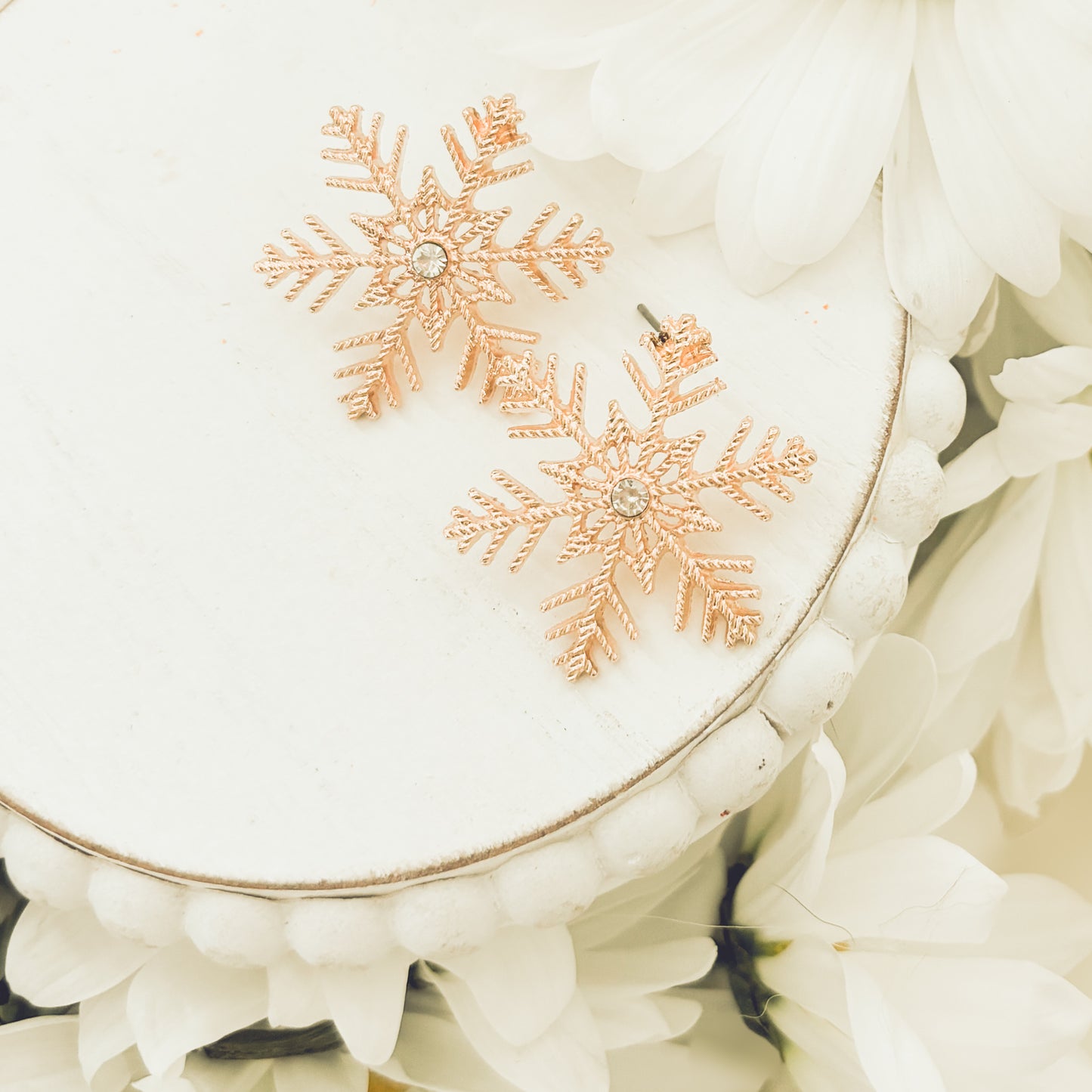 Beautiful Gold and Crystal Snowflake Earrings