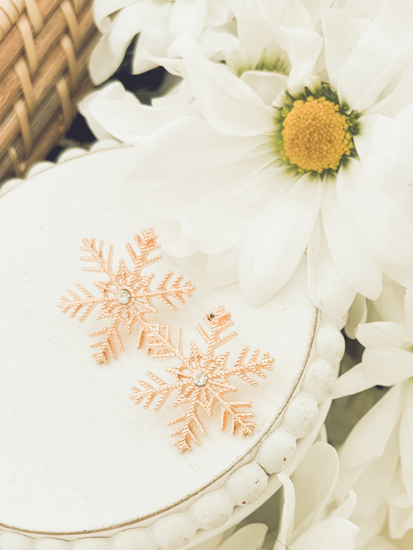 Beautiful Gold and Crystal Snowflake Earrings