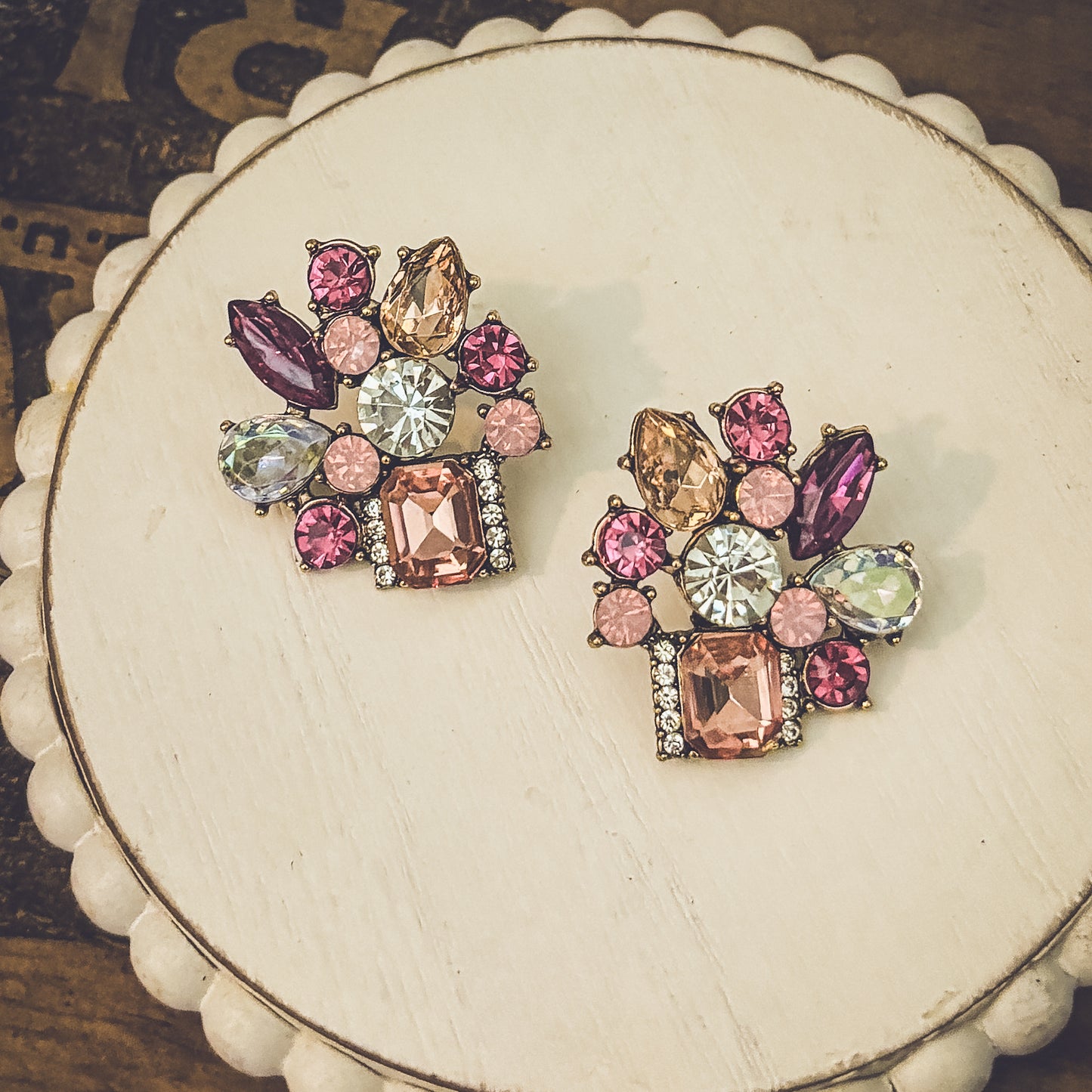 Beautiful Pink Crystal Statement Earrings