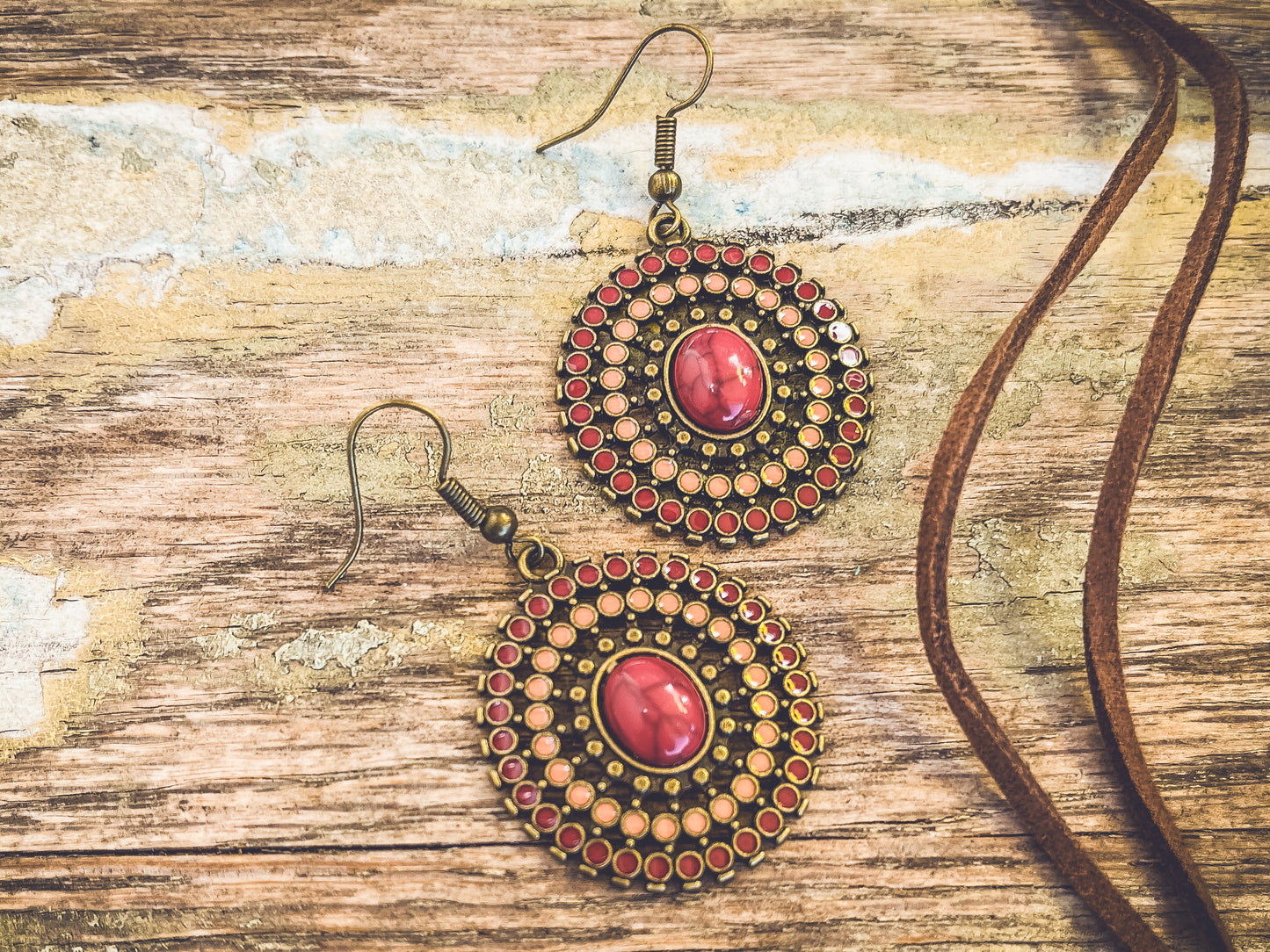 Beautiful Boho Red and Brown Necklace and Earring Set