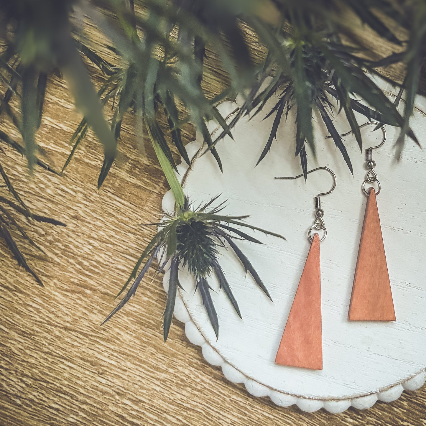 Beautiful Boho Triangle Wooden Drop Earrings