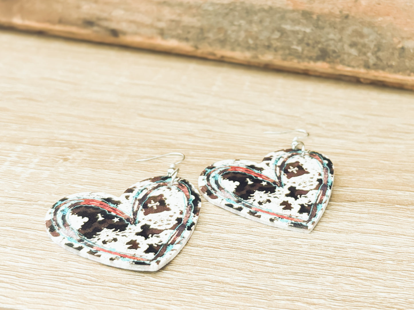 Beautiful Faux Leather Cow Heart Earrings