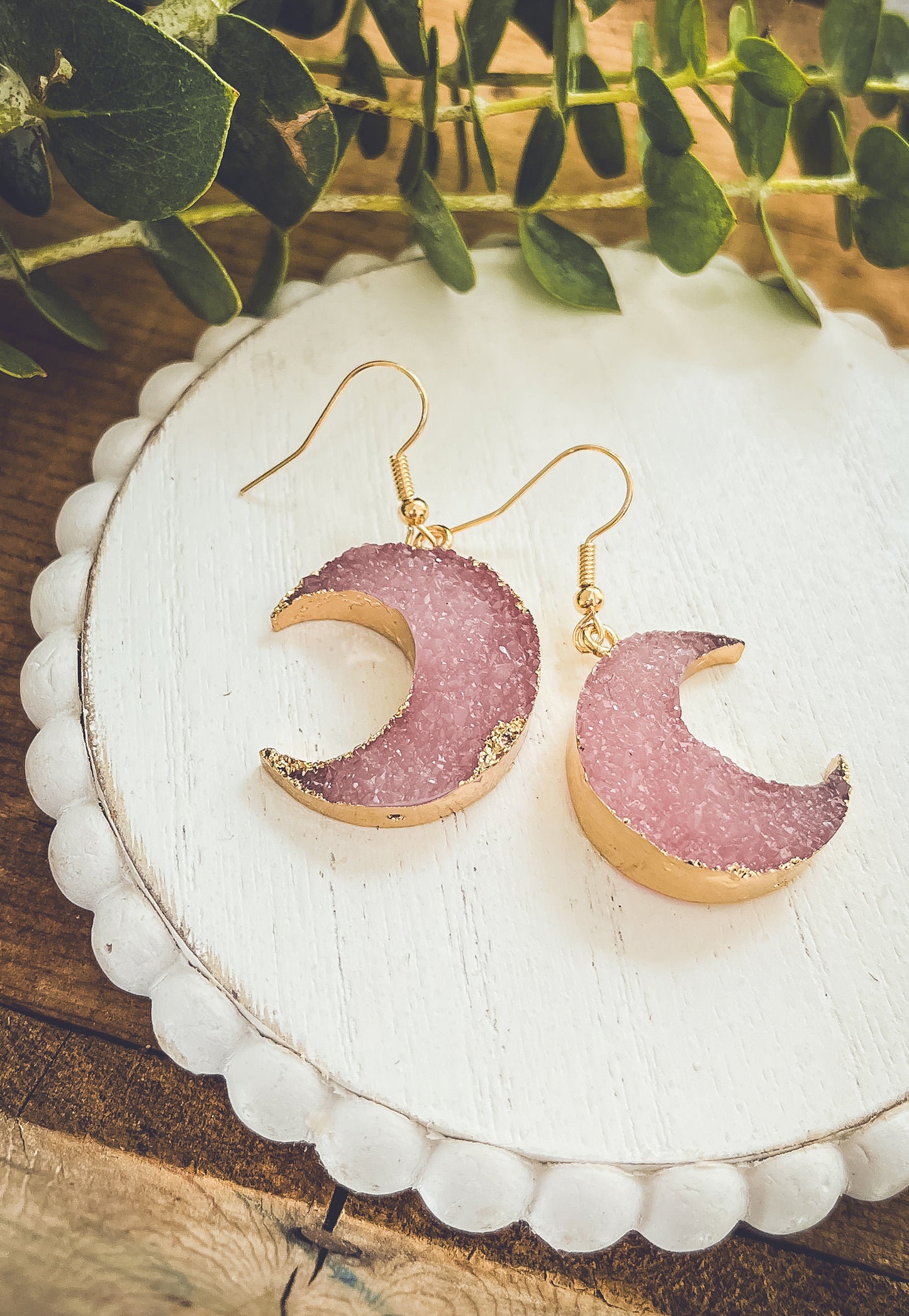 Purple Druzy Moon Earrings