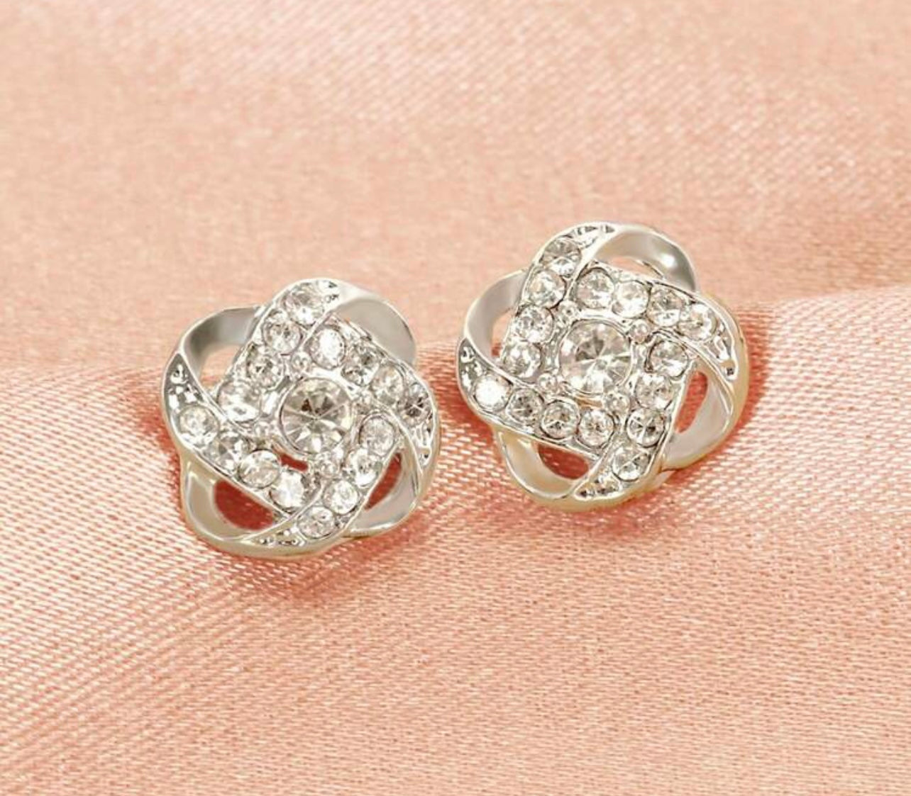 Beautiful Dainty Gold or Silver and Crystal Twist Stud Earrings