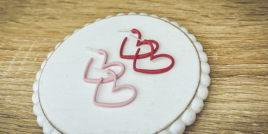 Pink or Red Heart Hoop Earrings