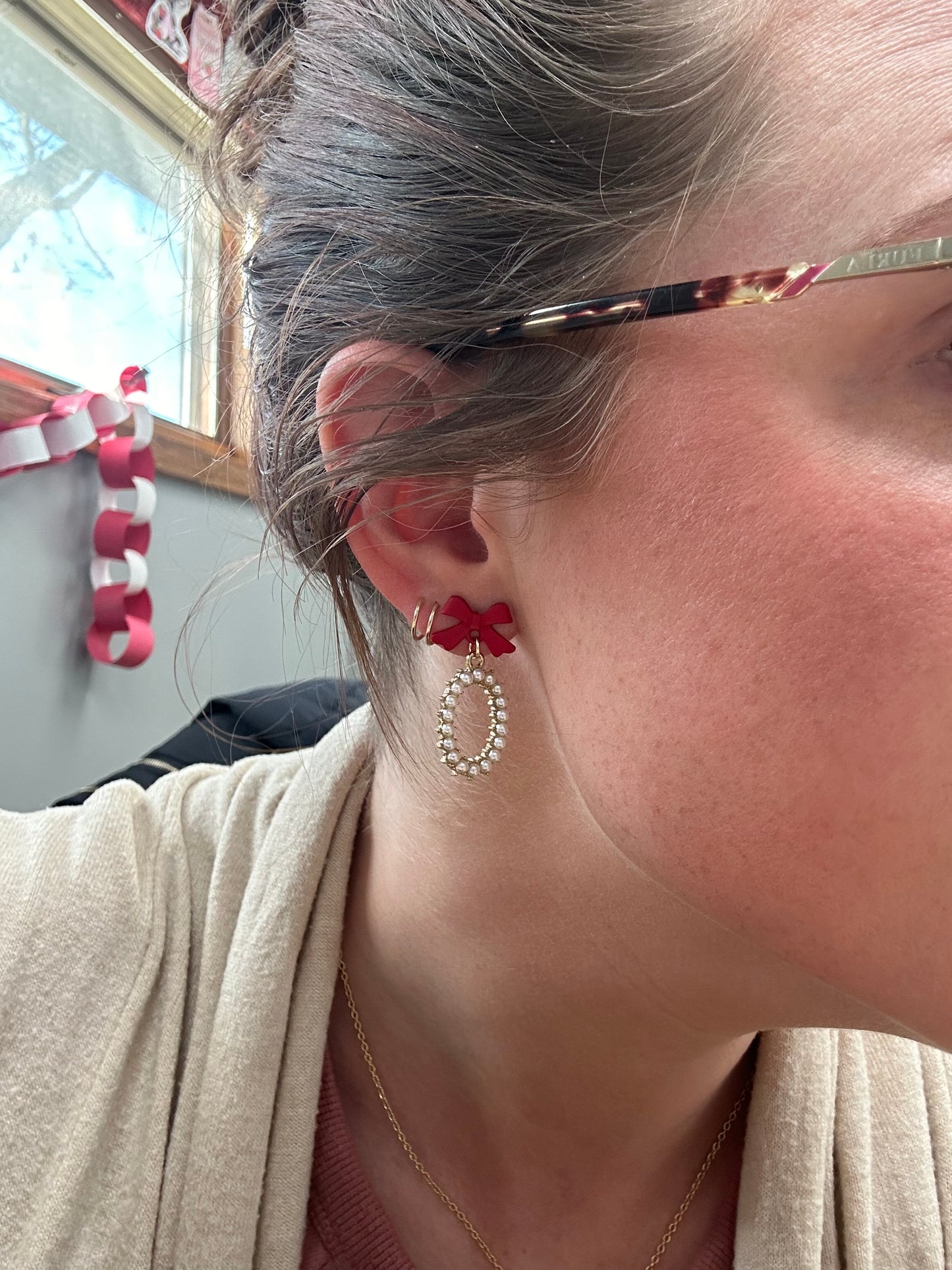 Beautiful Red Bow and Pearl Earrings