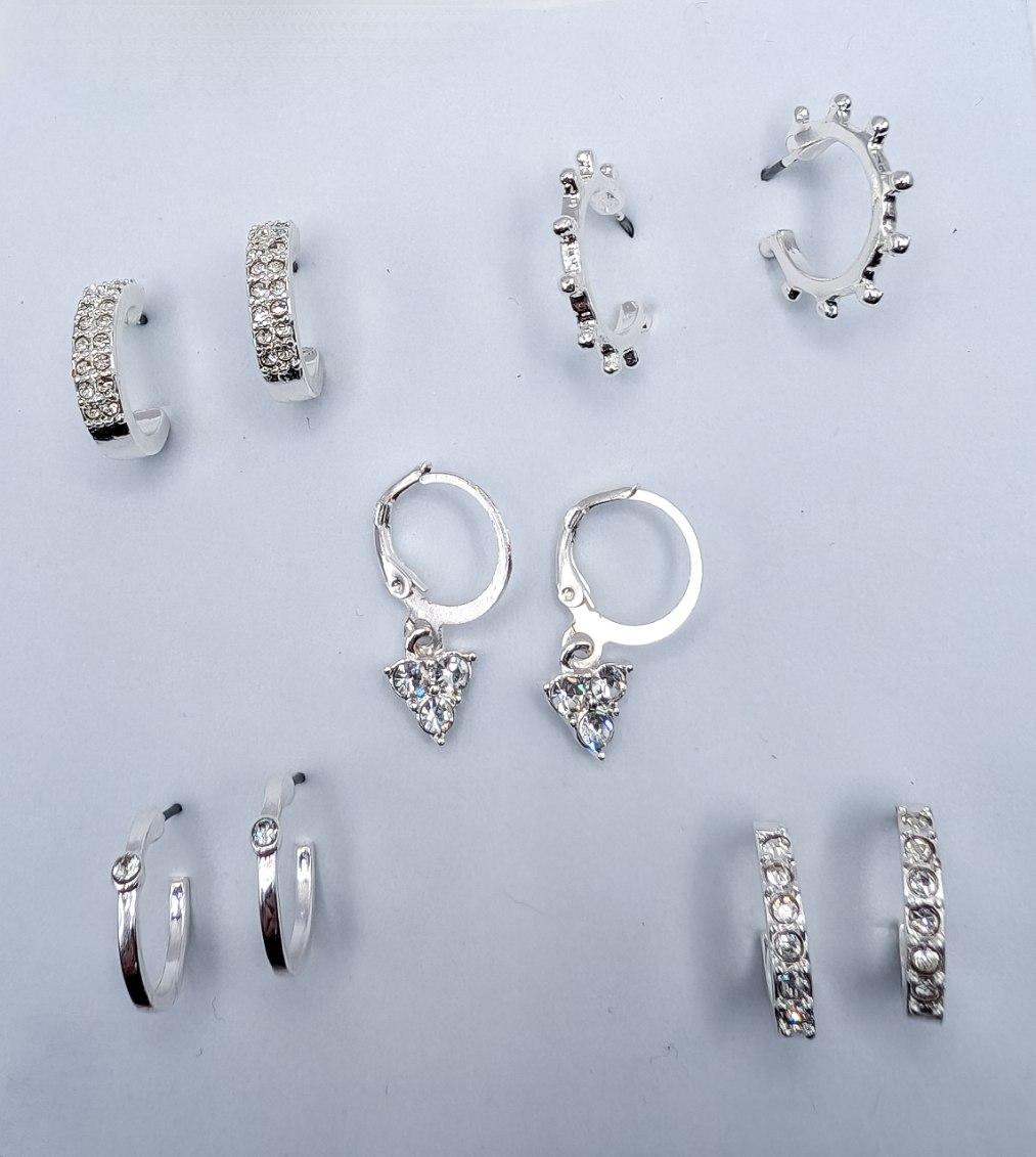 Beautiful 5 Pair Set of Silver Hoop Earrings