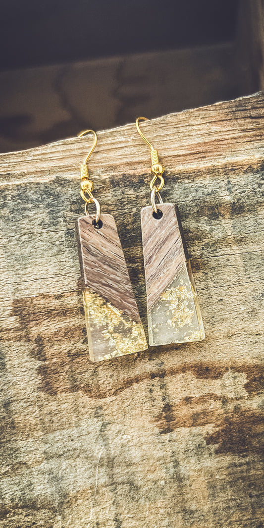 Beautiful Wood and Gold Fleck Resin Earrings