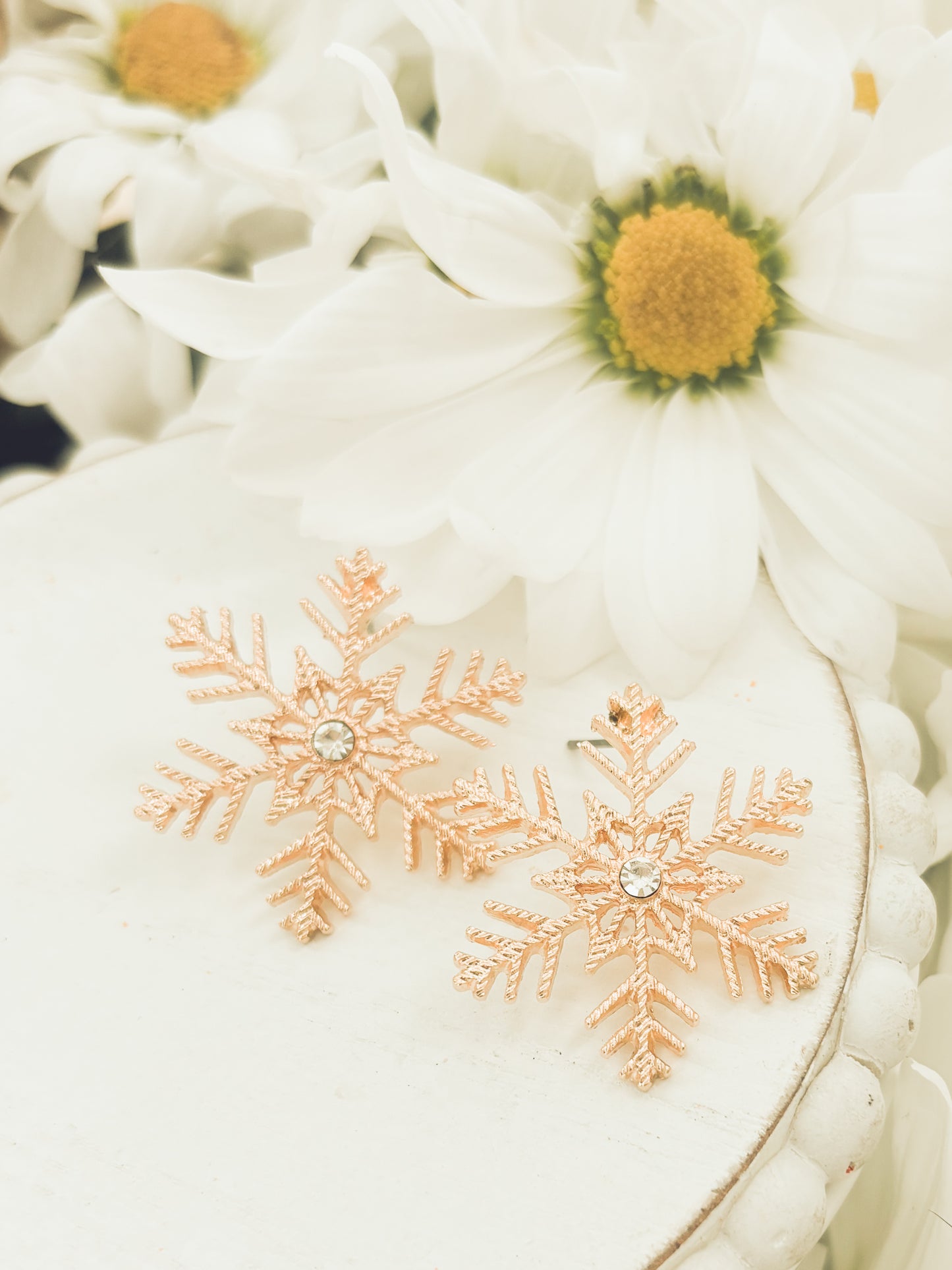 Beautiful Gold and Crystal Snowflake Earrings