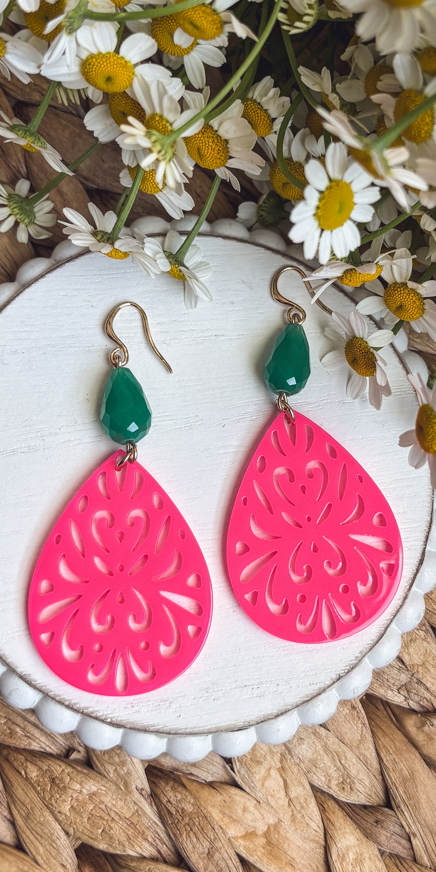 Beautiful Bright Pink and Turquoise Drop Earrings