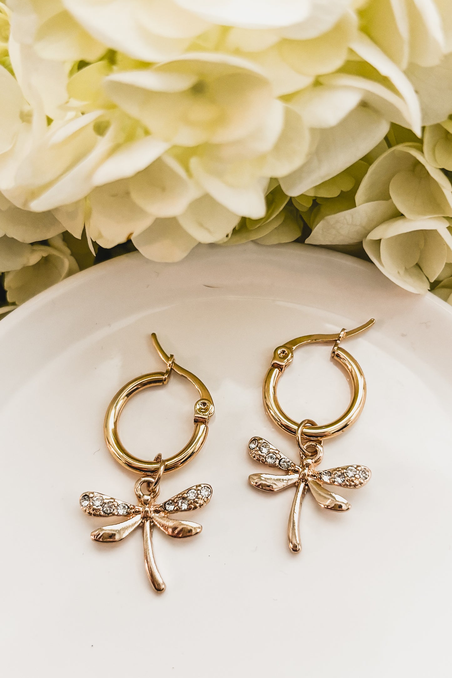 Gold Dragonfly Hug Earrings