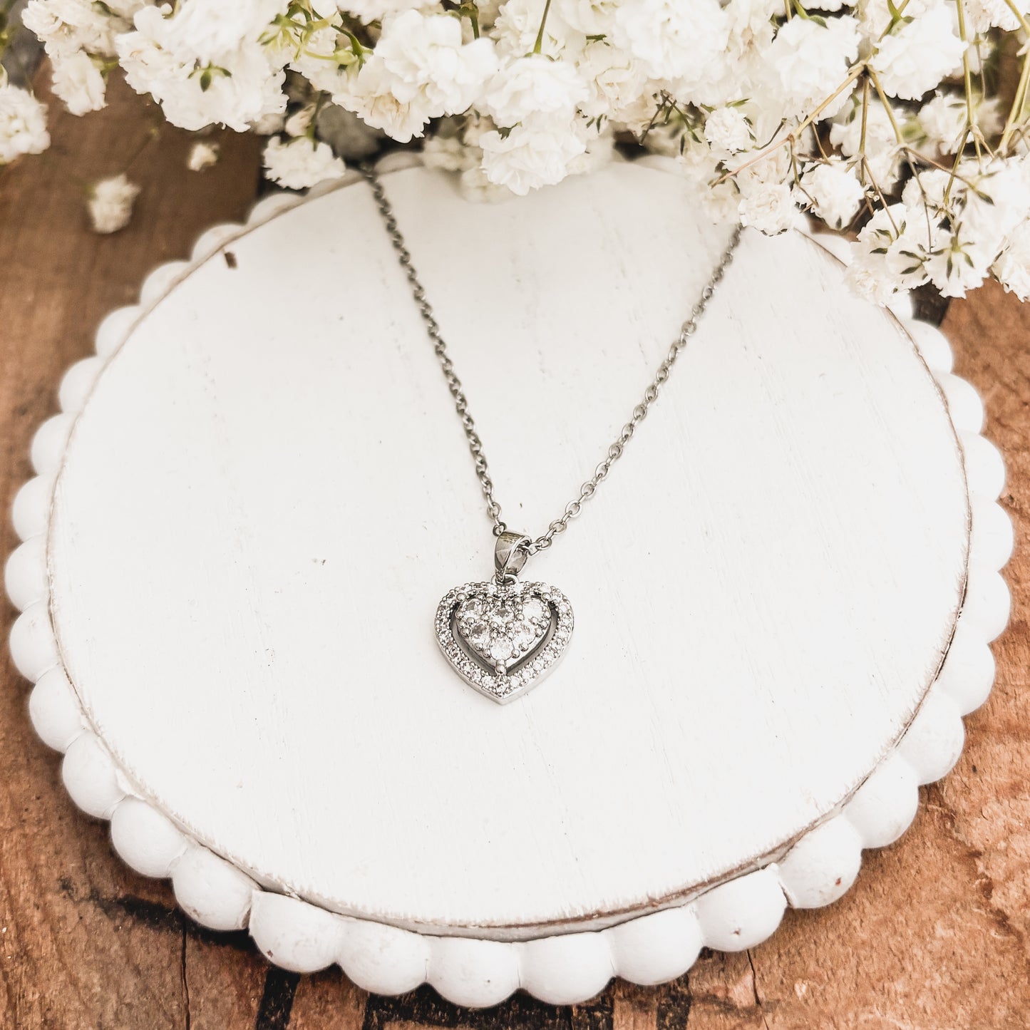 Beautiful Silver Rhinestone Heart Necklace