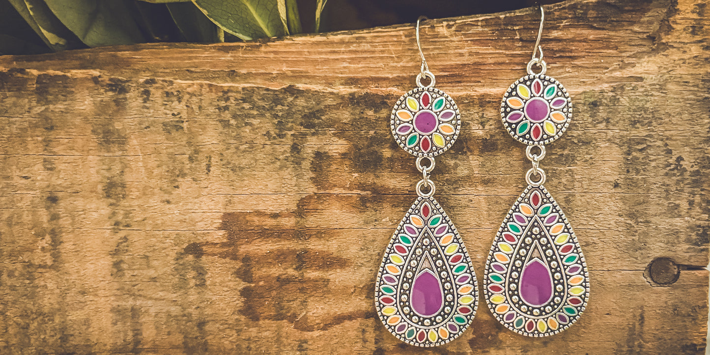 Beautiful Bohemian Purple and Silver Earrings