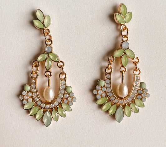 Beautiful Green and Crystal Statement Earrings