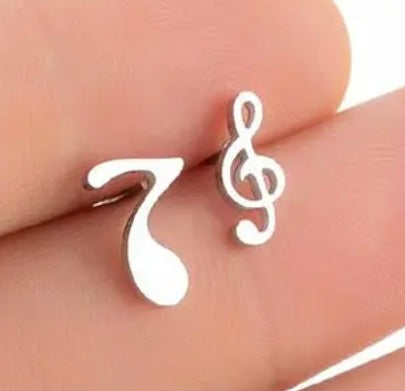 Beautiful Silver Music Note Stud Earrings